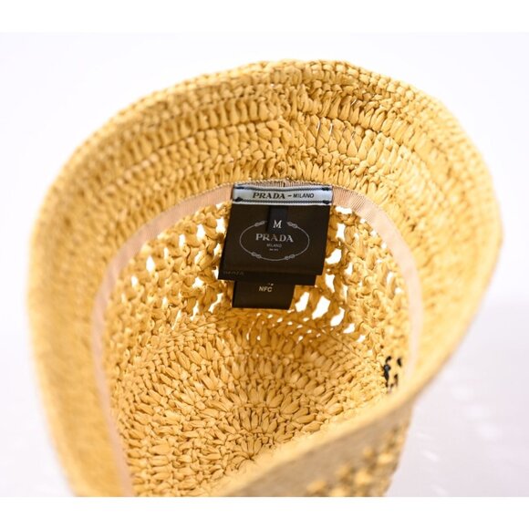 Prada Raffia Bucket Hat in Beige